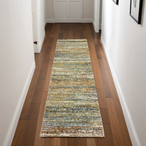 2' X 8' Gold And Slate Abstract Runner Rug